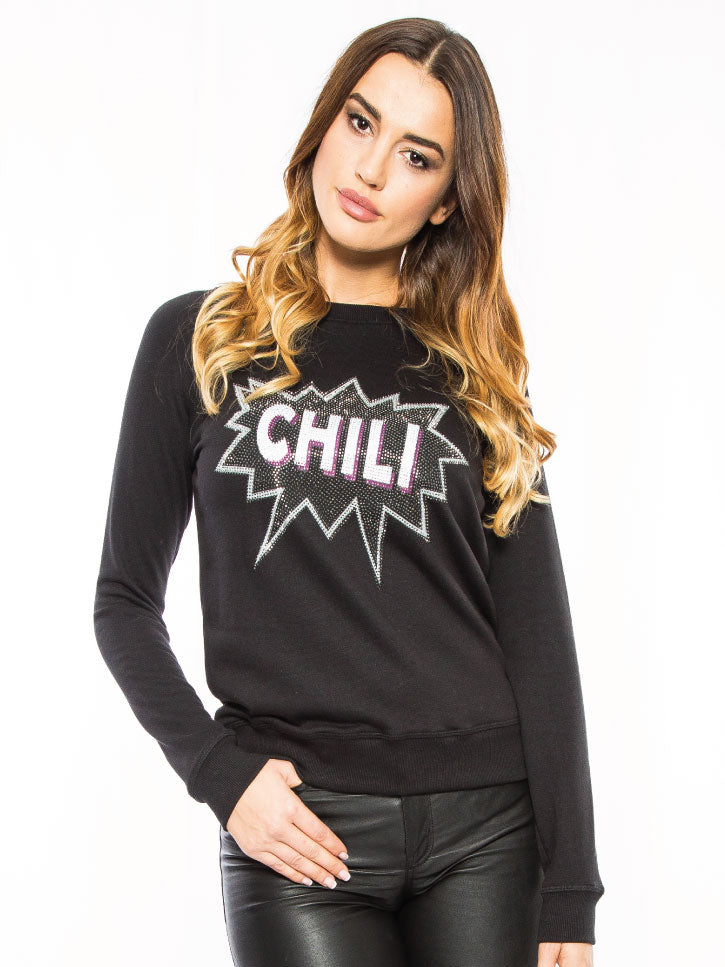#BEHOTBECHILI - SWEATSHIRT MIT STRASSSTEINEN