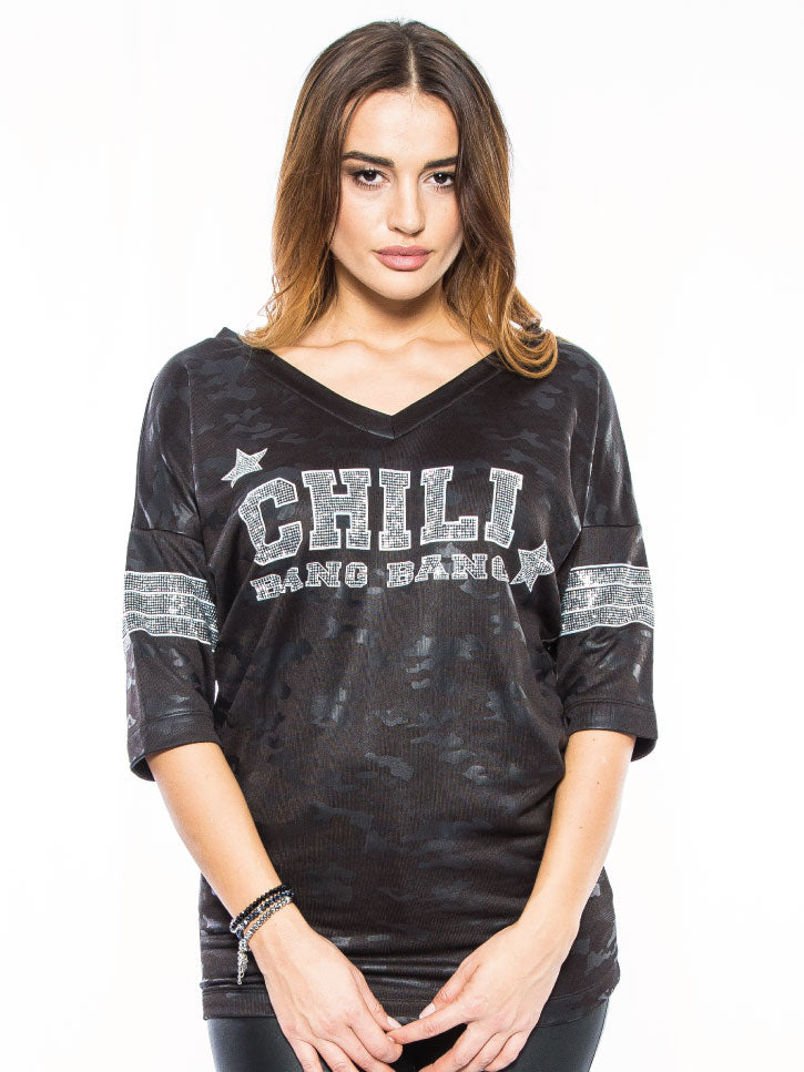 Camouflage Sweatshirt mit Strassteinen, schwarz