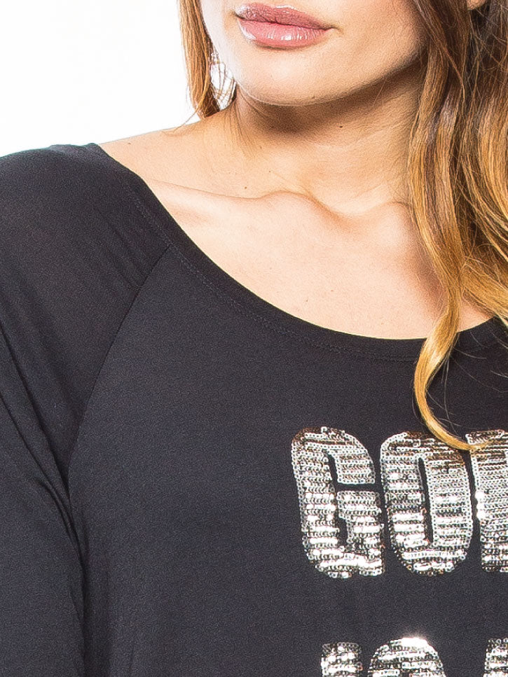 ★★★ EVA ★★★ Shirt mit Pailletten, schwarz