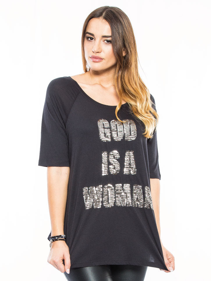 ★★★ EVA ★★★ Shirt mit Pailletten, schwarz