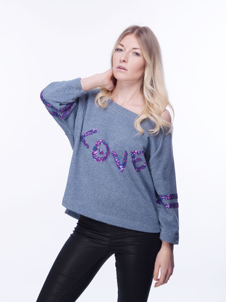 Sweatshirt mit blau-pinken Pailletten, blau