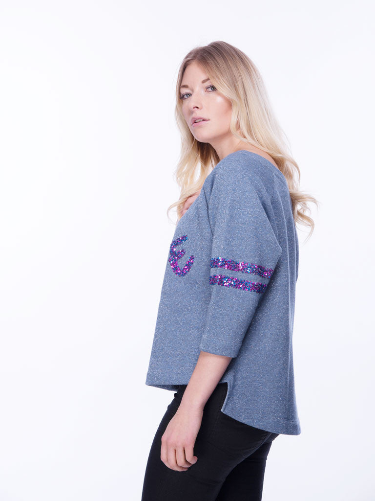 Sweatshirt mit blau-pinken Pailletten, blau