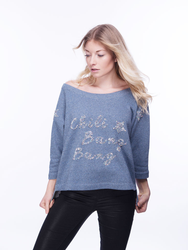 Sweatshirt mit transparenten Pailletten, blau