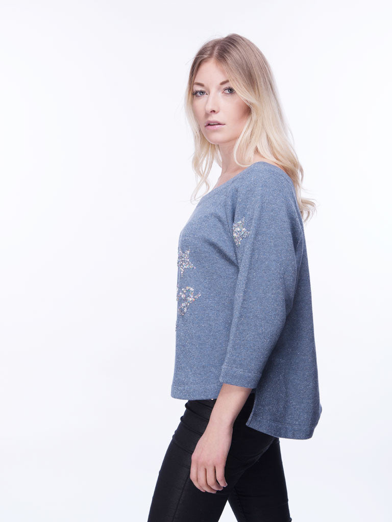 Sweatshirt mit transparenten Pailletten, blau