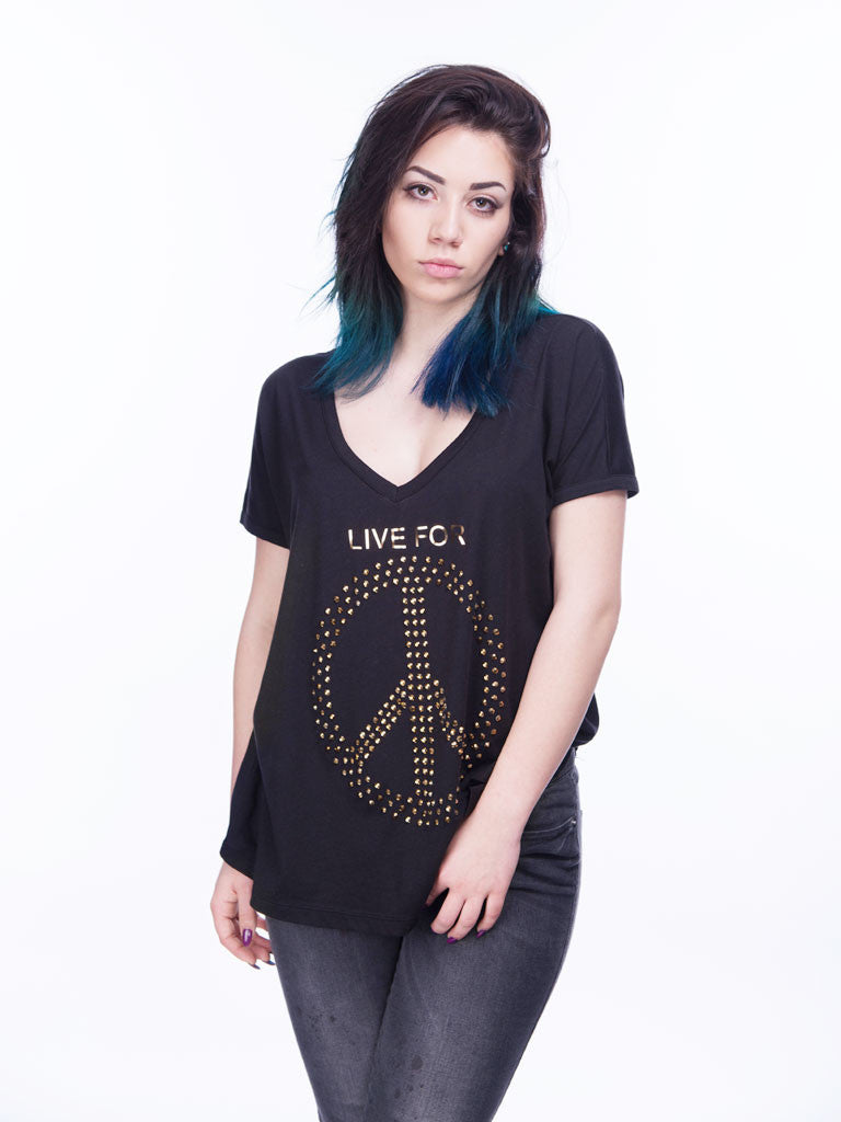 Statement-Shirt mit goldenen Strasssteinen