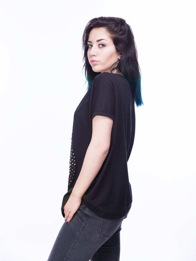 Statement-Shirt mit goldenen Strasssteinen
