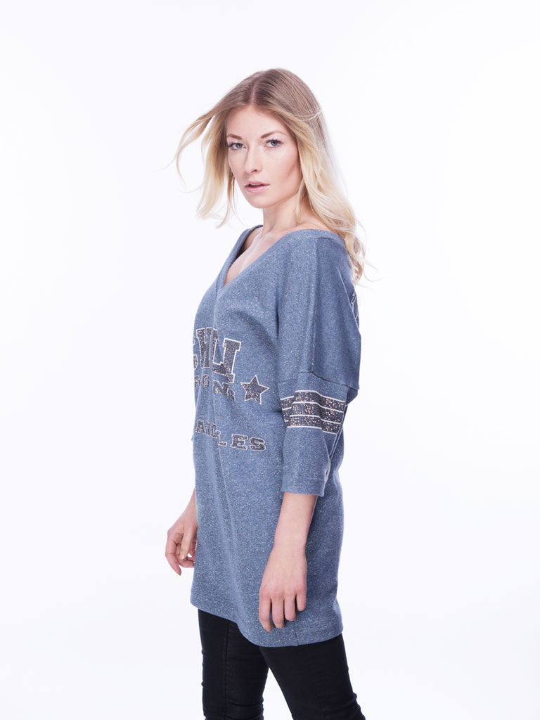 Sweatshirt Kleid mit Strasssteinen, blau
