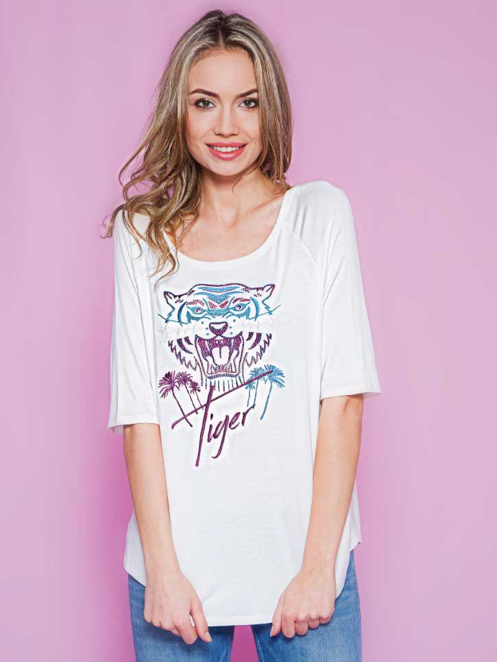 #TIGER - Damenshirt mit Tiger Stickerei, weiß
