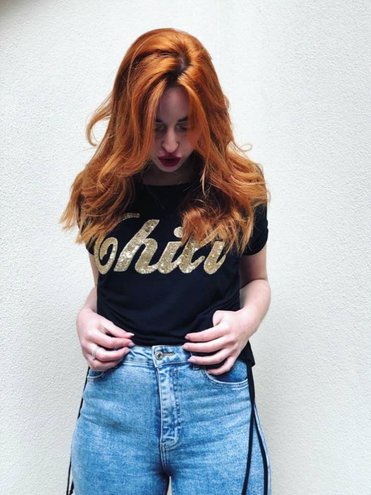 #BEGOLDEN - Damen T-Shirt mit goldener Chili Schrift