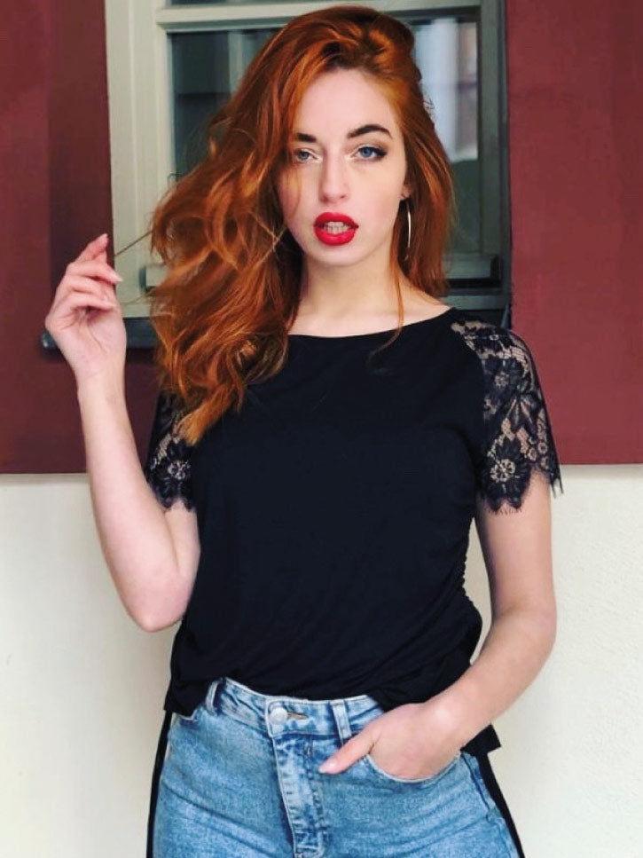 #LITTLELACE - Damen T-Shirt mit Spitzenärmel