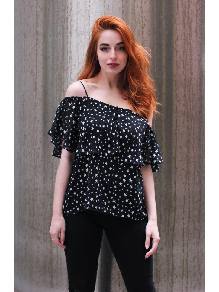Damen Top mit All-Over Sternenprint