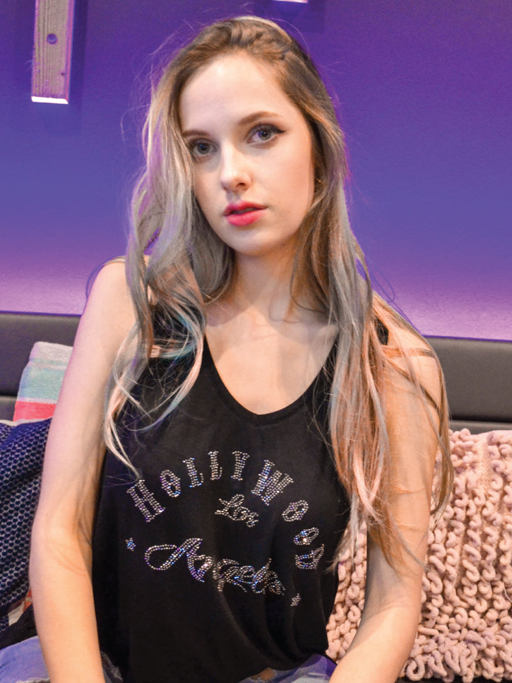 #HOLLYWOOD - Damentop mit Engelsflügel Cut out, schwarz