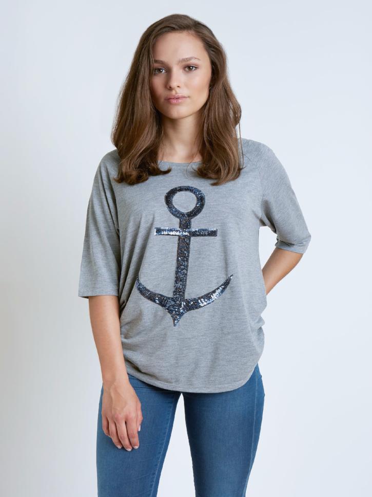 #seatreasure - Damenshirt mit Anker-Motiv, grau