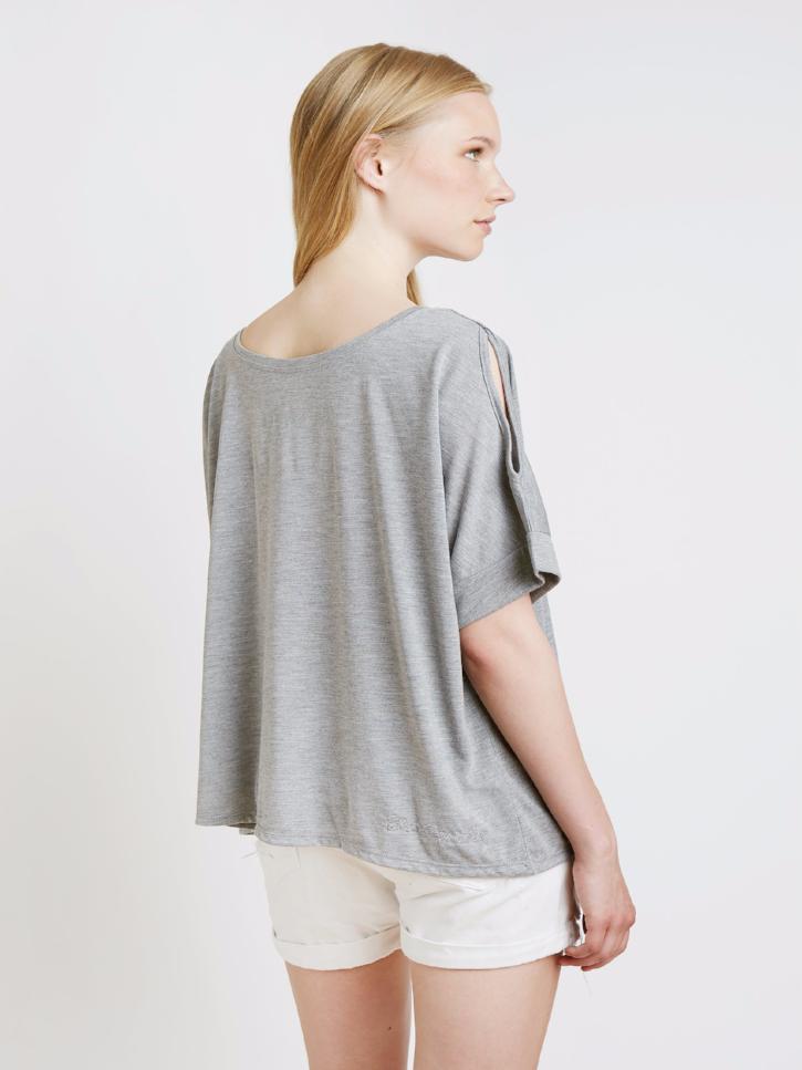 #whereisthepeace -  Kastenshirt mit Peace-Print aus Pailletten, grau